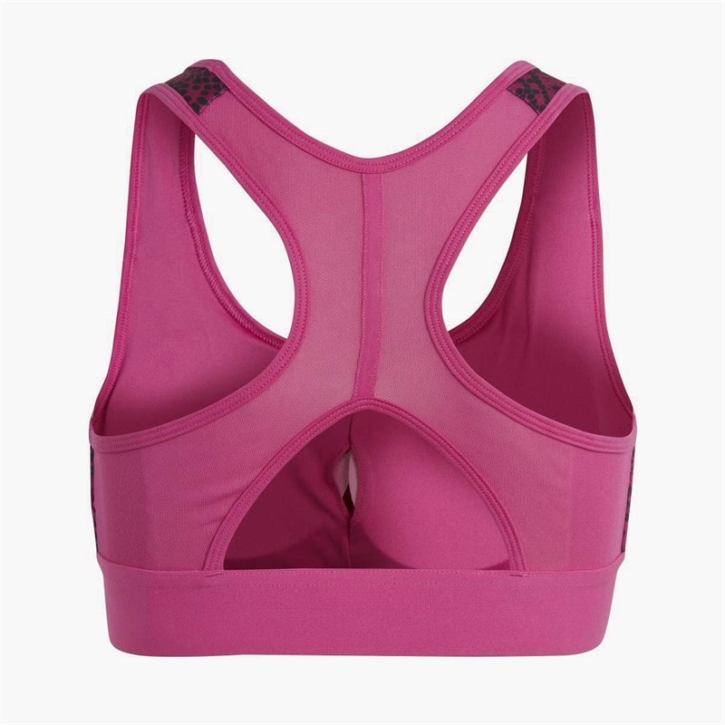 adidas Junior Girls AEROREADY Powerreact Animal Print Padded Sports Bra Semi Lucid Fuchsia/Carbon/White - Image 2