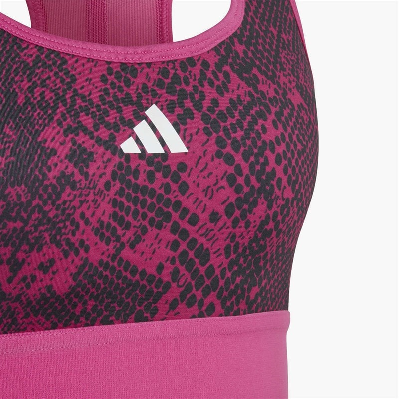adidas Junior Girls AEROREADY Powerreact Animal Print Padded Sports Bra Semi Lucid Fuchsia/Carbon/White - Image 3