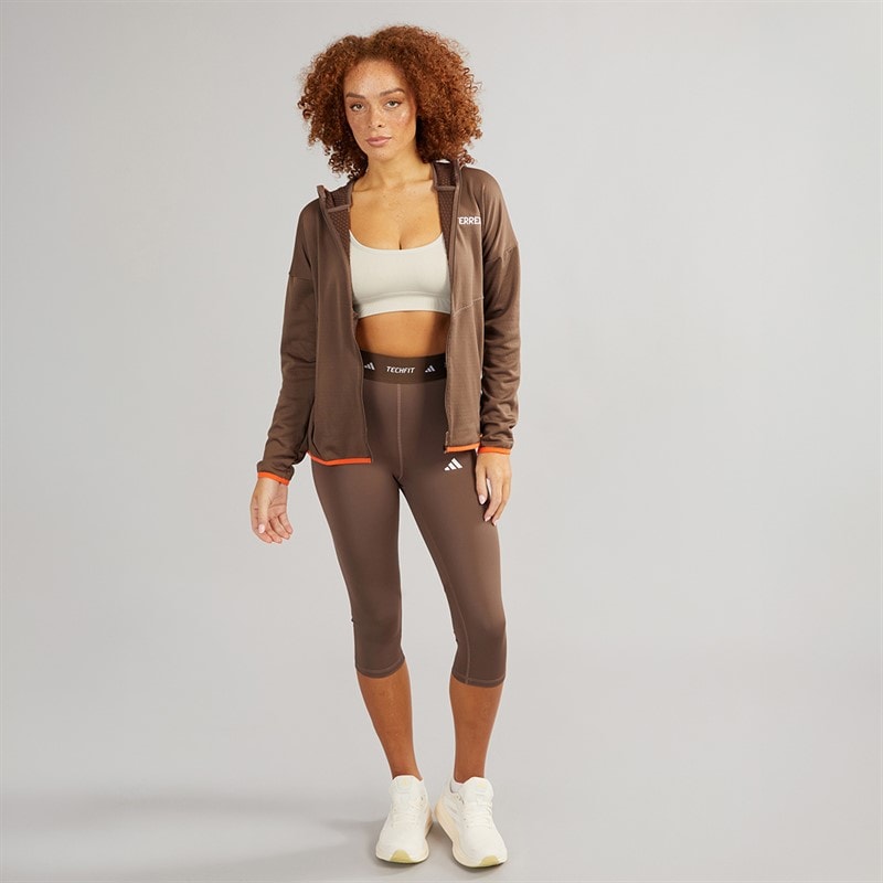 adidas Womens Terrex Xperior Climawarm Full Zip Hooded Fleece Jacket Earth Strata - Image 3