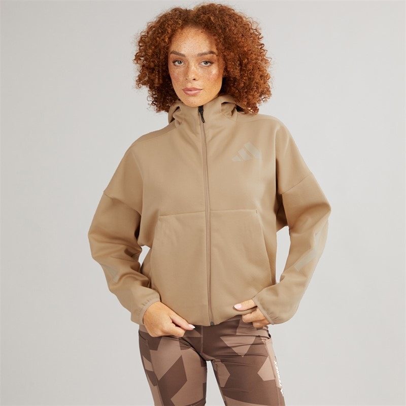 adidas Womens Z.N.E Full Zip Hoodie Warm Sand - Image 3