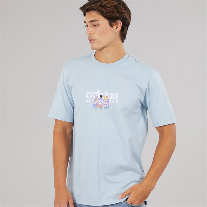 adidas Mens Codes Linear Graphic T-Shirt Wonder Blue