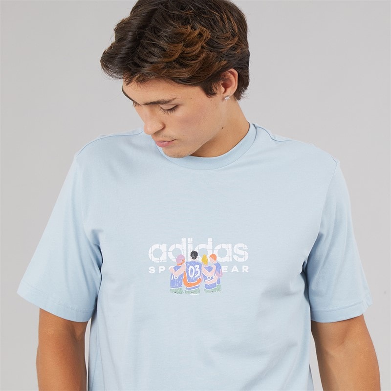 adidas Mens Codes Linear Graphic T-Shirt Wonder Blue - Image 3