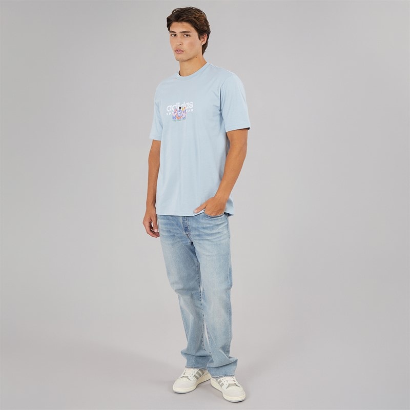 adidas Mens Codes Linear Graphic T-Shirt Wonder Blue - Image 4