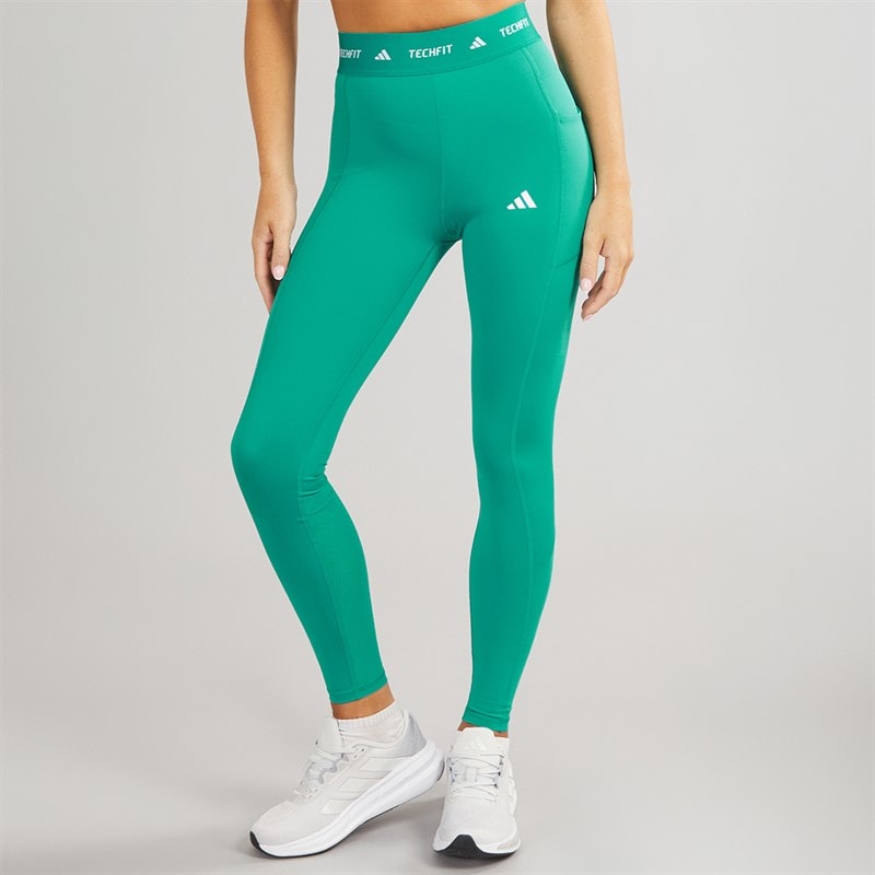 adidas Womens Techfit Stash Pocket Full Length Leggings Preloved Teal - Image 3