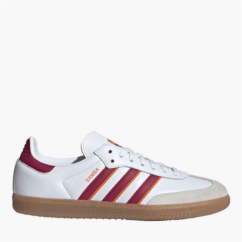 adidas Mens ASR AS Roma Samba Trainers Footwear White/Legacy Burgundy/Cream Orange