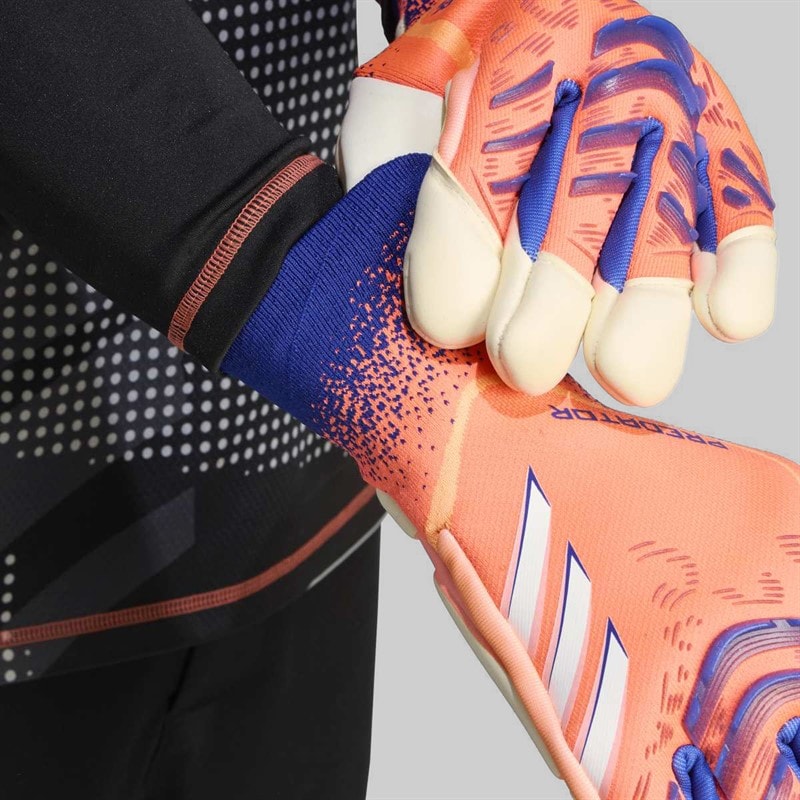 adidas Predator Pro Promo PC Hybrid Cut Goalkeeper Gloves Signal Coral/White/Lucid Blue - Image 2
