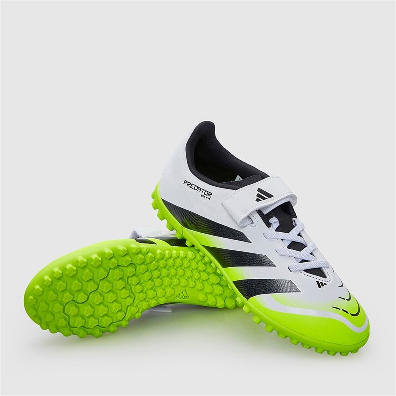 adidas Junior Predator Club Radiant Blaze Pack Hook-And-Loop TF Astro Turf Football Boots Cloud White/Core Black/Lucid Lemon