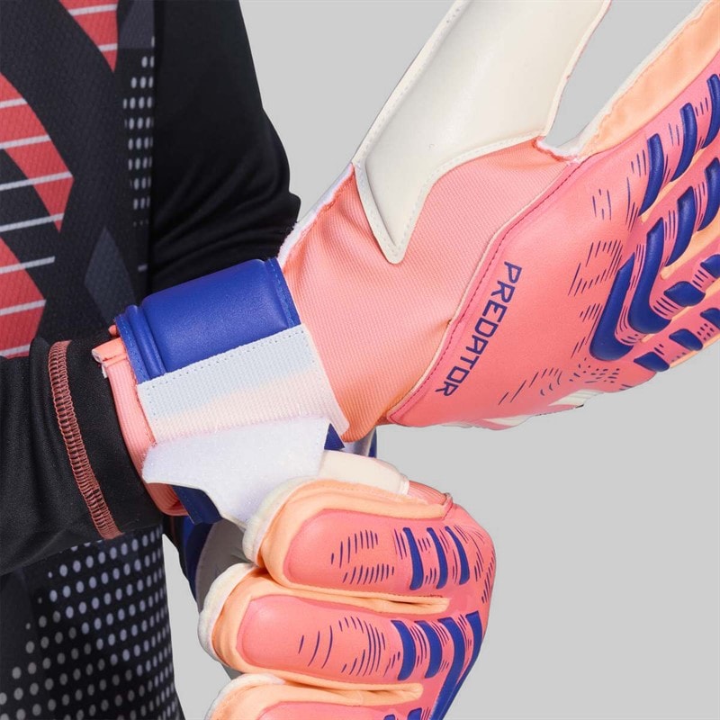 adidas Predator Match FingerSave Goalkeeper Gloves Signal Coral/White/Lucid Blue - Image 2