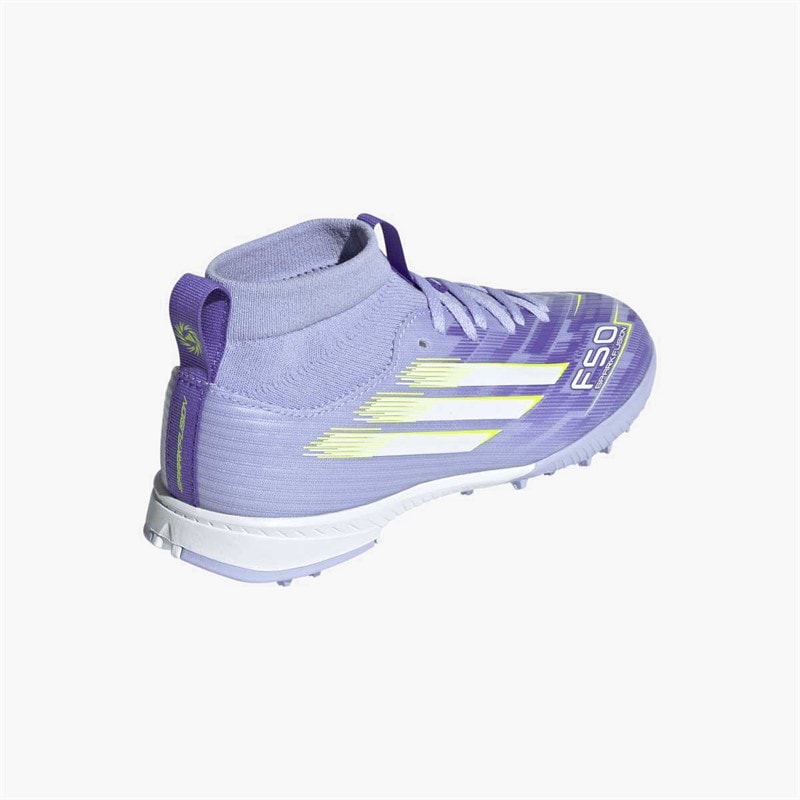 adidas Junior Girls F50 Sparkfusion League Mid TF Astro Turf Football Boots Violet Tone/Lucid Lemon/Purple Rush - Image 3