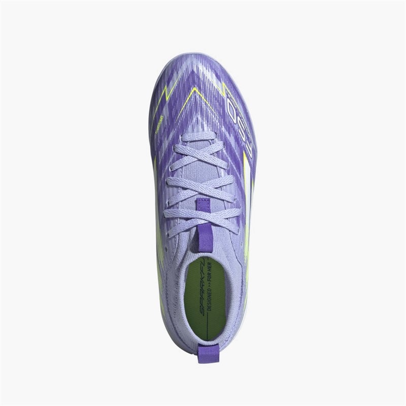 adidas Junior Girls F50 Sparkfusion League Mid TF Astro Turf Football Boots Violet Tone/Lucid Lemon/Purple Rush - Image 4