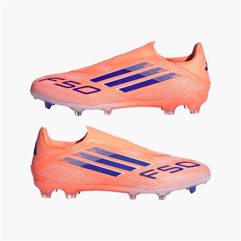 adidas Mens F50 League Laceless Coral Blaze Pack FG/MG Firm/Multi Ground Football Boots Beam Orange/Lucid Blue /Cloud White Beam Orange/Lucid Blue/Cloud White