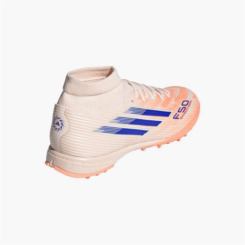 adidas Womens F50 Sparkfusion League Mid Coral Blaze Pack TF Astro Turf Football Boots Bliss Orange/Lucid Blue/Beam Orange - Image 3