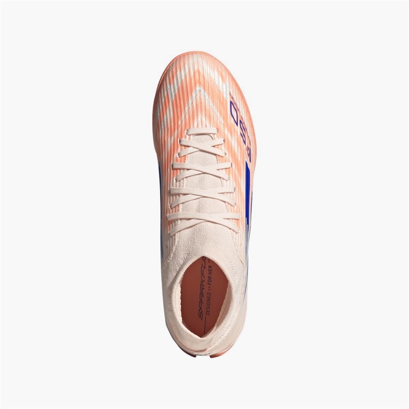 adidas Womens F50 Sparkfusion League Mid Coral Blaze Pack TF Astro Turf Football Boots Bliss Orange/Lucid Blue/Beam Orange - Image 4