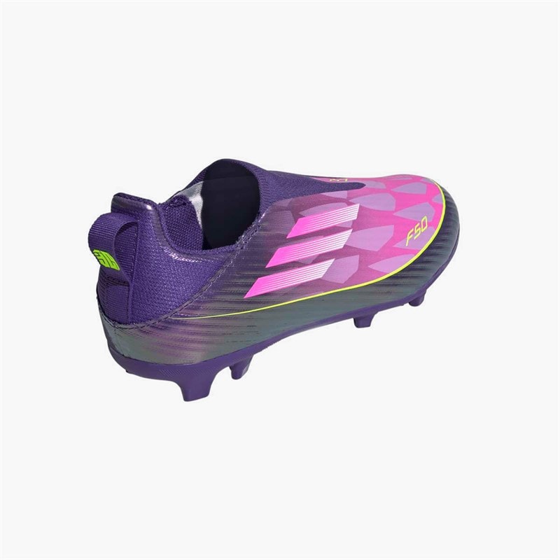 adidas Junior F50 League Laceless Lamine Yamal FG/MG Firm/Multi Ground Football Boots Unity Purple/Footwear White/Lucid Lemon - Image 3