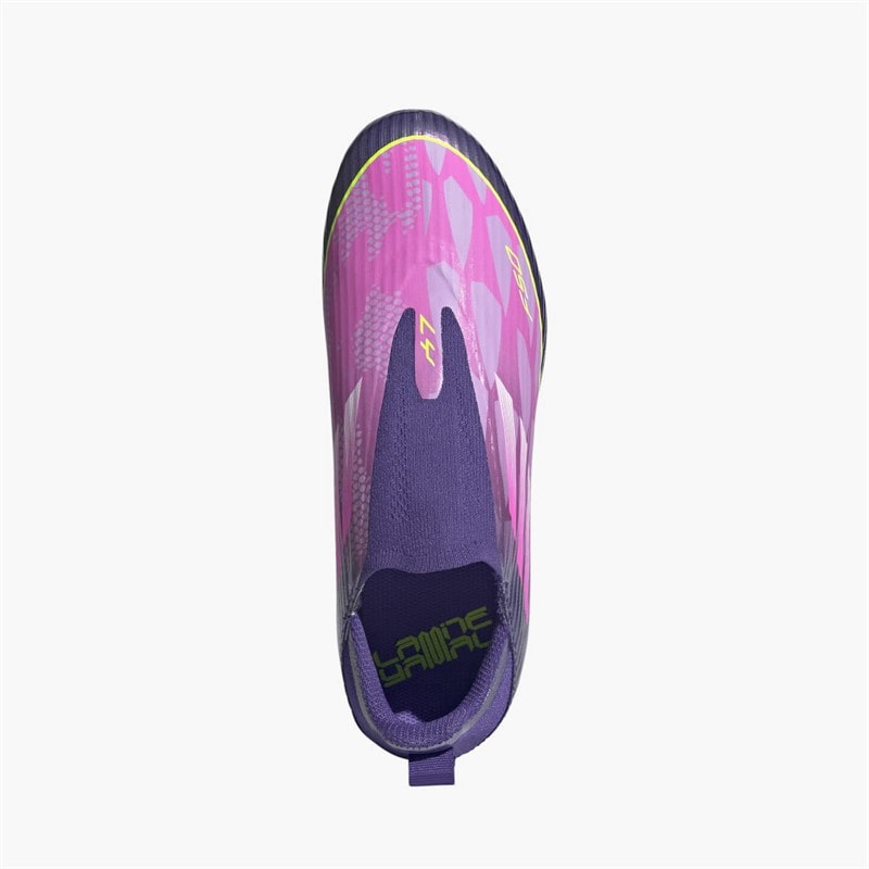 adidas Junior F50 League Laceless Lamine Yamal FG/MG Firm/Multi Ground Football Boots Unity Purple/Footwear White/Lucid Lemon - Image 4