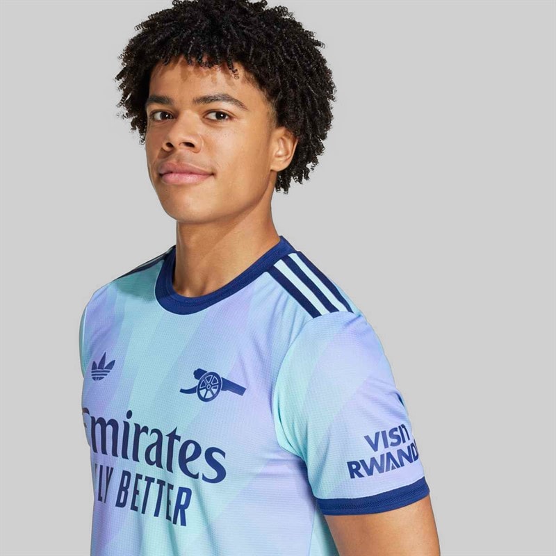 adidas Mens AFC Arsenal FC 24/25 Authentic Third Jersey Clear Aqua/Light Flare Purple - Image 3