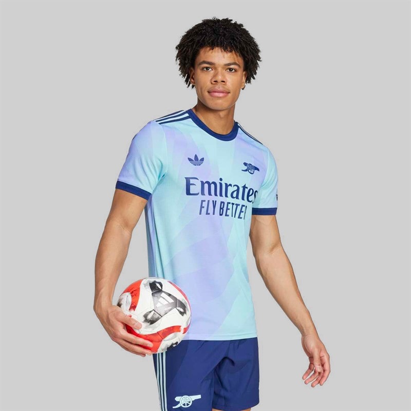 adidas Mens AFC Arsenal FC 24/25 Authentic Third Jersey Clear Aqua/Light Flare Purple - Image 4