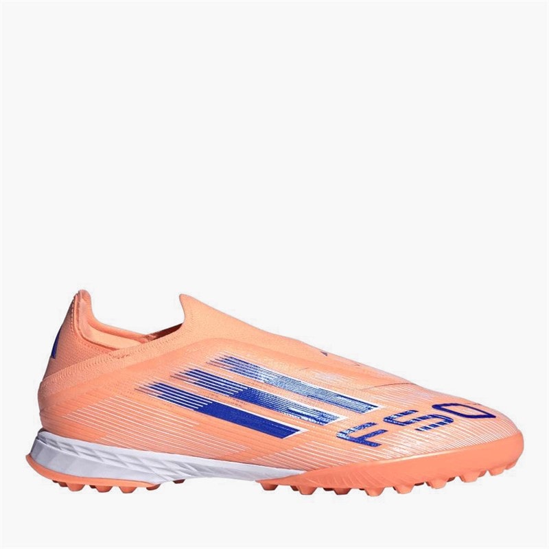 adidas Mens F50 Pro Laceless Coral Blaze Pack TF Astro Turf Football Boots Beam Orange/Lucid Blue /Cloud White Beam Orange/Lucid Blue/Cloud White