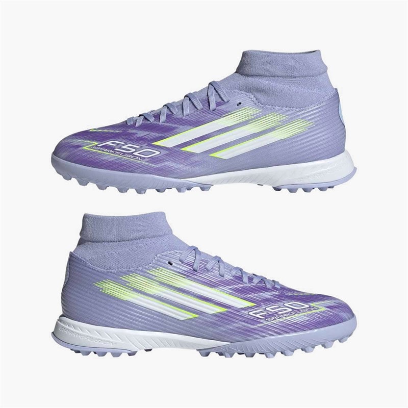 adidas Womens F50 Sparkfusion League Mid TF Astro Turf Football Boots Violet Tone/Lucid Lemon/Purple Rush