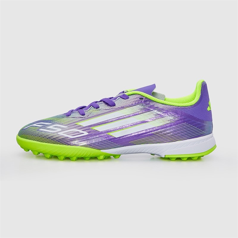 adidas Junior F50 League Radiant Blaze Pack TF Astro Turf Football Boots Purple Rush/Cloud White/Lucid Lemon - Image 2