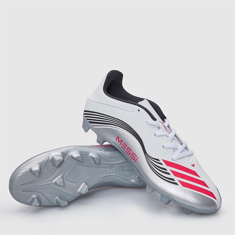 adidas Mens F50 Messi Club Prestig10 FG/MG Firm/Multi Ground Football Boots Cloud White/Lucid Red/Silver Metallic