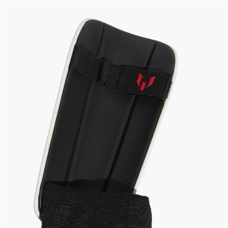 adidas Junior Messi Match Shin Guards Silver Metallic/Lucid Red/Black - Image 2