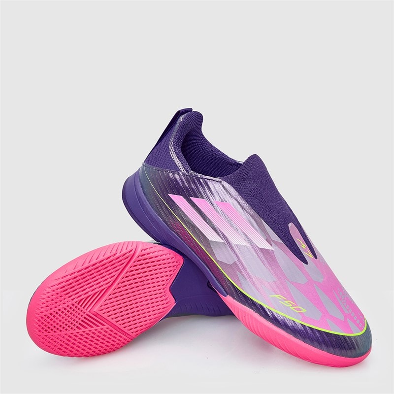 adidas Junior F50 League Laceless Lamine Yamal IN Indoor Football Boots Unity Purple/Footwear White/Lucid Lemon