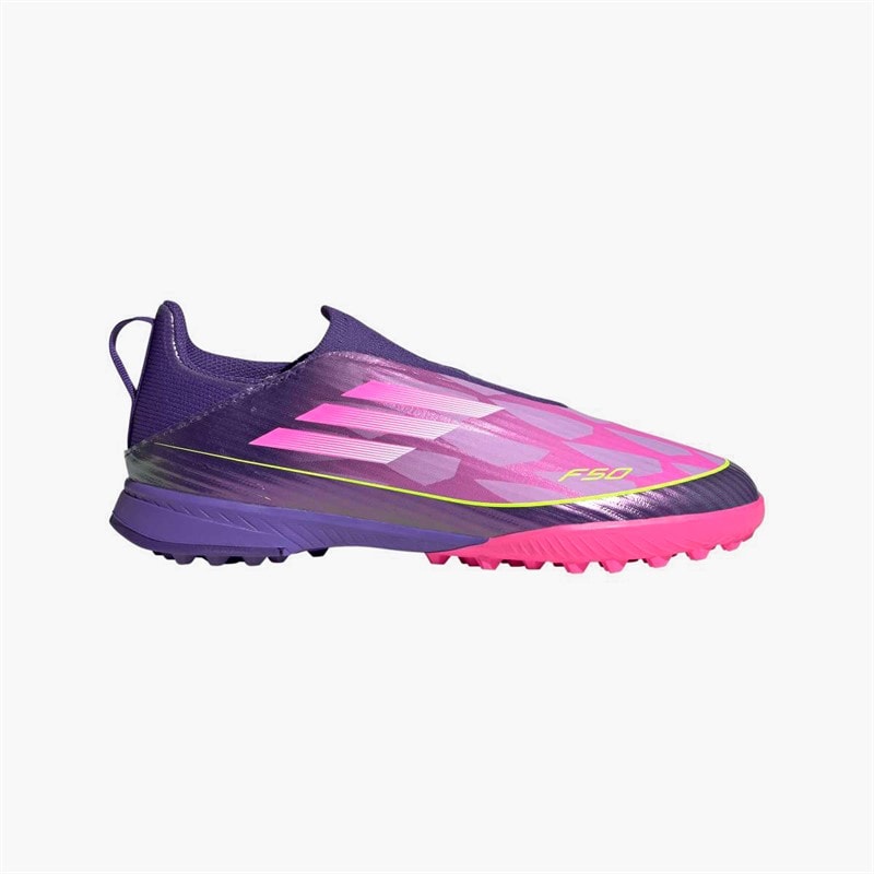 adidas Junior F50 League Laceless Lamine Yamal TF Astro Turf Football Boots Unity Purple/Footwear White/Lucid Lemon - Image 5