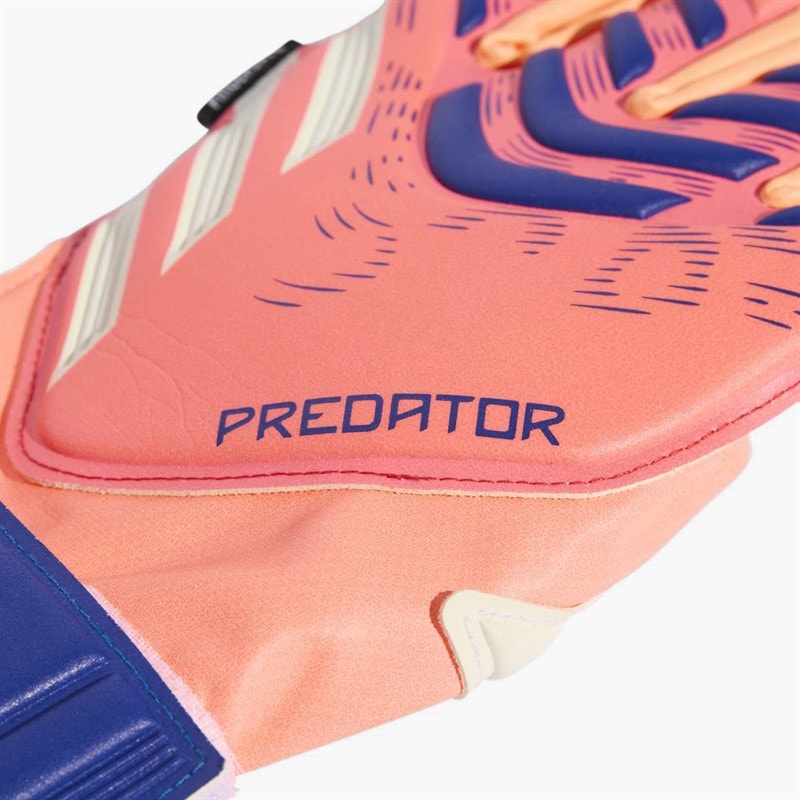 adidas Junior Predator Match Fingersave Goalkeeper Gloves Signal Coral/White/Lucid Blue - Image 2