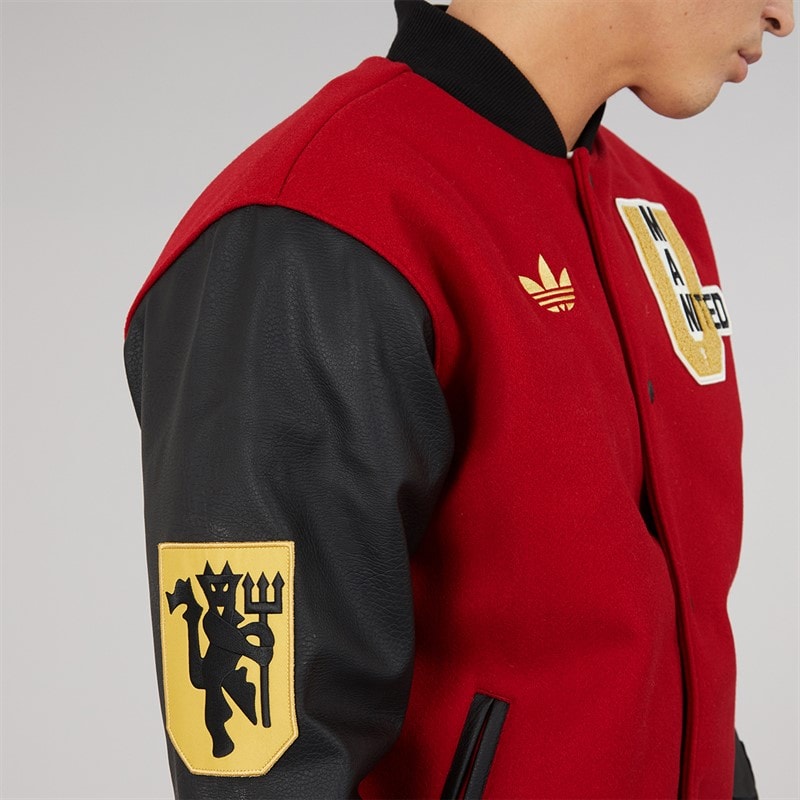 adidas Mens MUFC Manchester United VRCT Varsity Jacket Active Maroon - Image 3