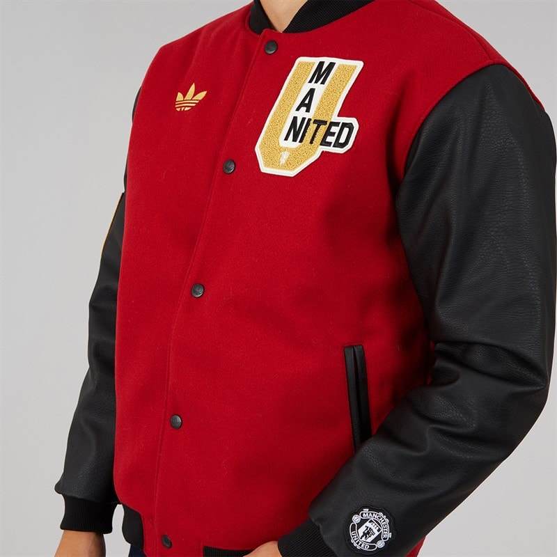 adidas Mens MUFC Manchester United VRCT Varsity Jacket Active Maroon - Image 5