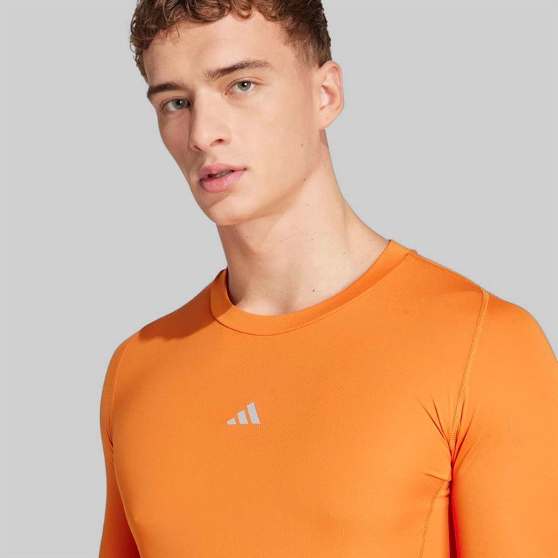 adidas Mens Techfit Long Sleeve T-Shirt Tactile Orange - Image 3