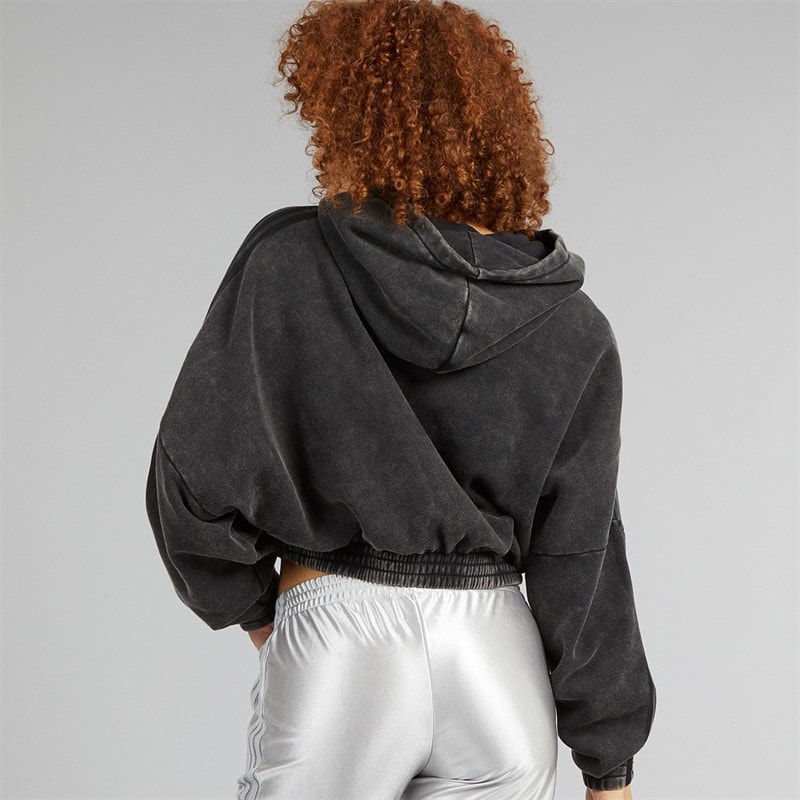 adidas Originals Womens Washed Out Crop Oversized Hoodie Black - Image 2