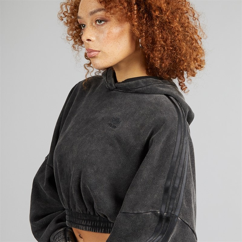adidas Originals Womens Washed Out Crop Oversized Hoodie Black - Image 3