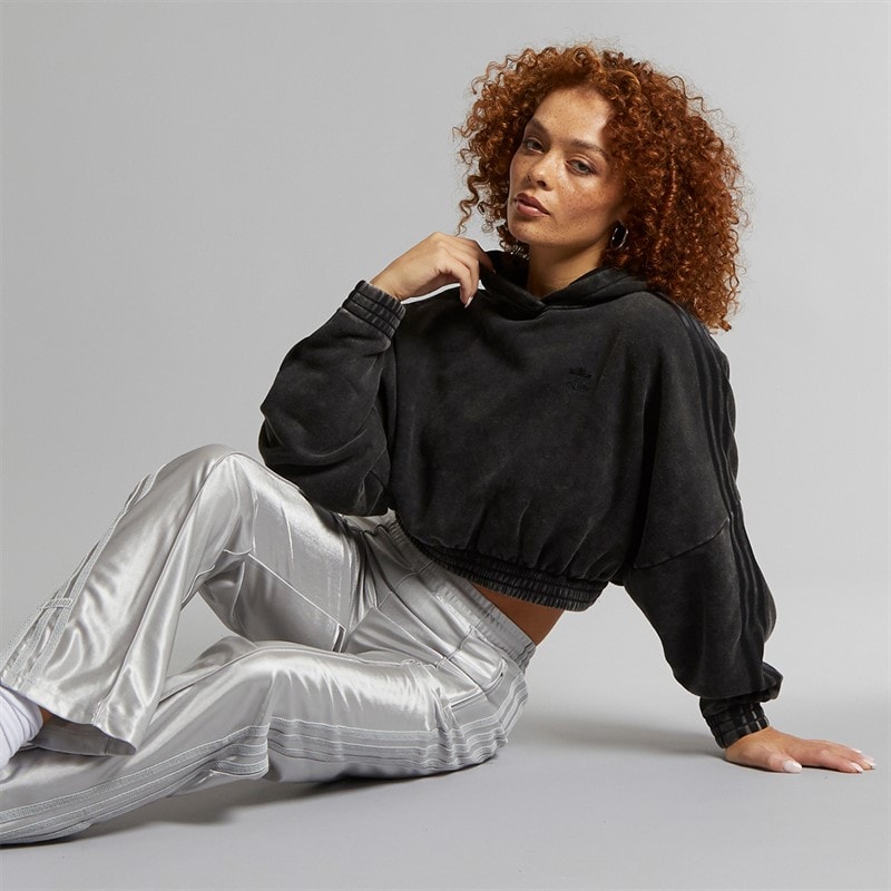 adidas Originals Womens Washed Out Crop Oversized Hoodie Black - Image 4
