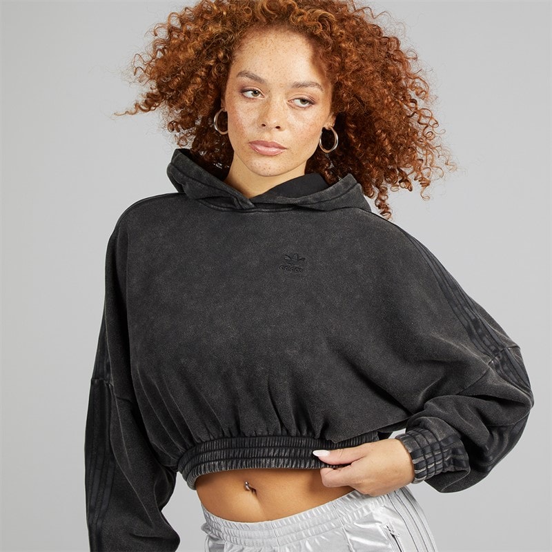 adidas Originals Womens Washed Out Crop Oversized Hoodie Black - Image 5