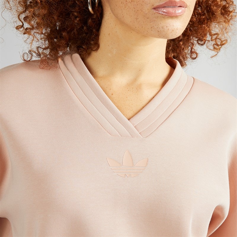 adidas Originals Womens Deep V-Neck Sweatshirt Ash Pearl - Image 3