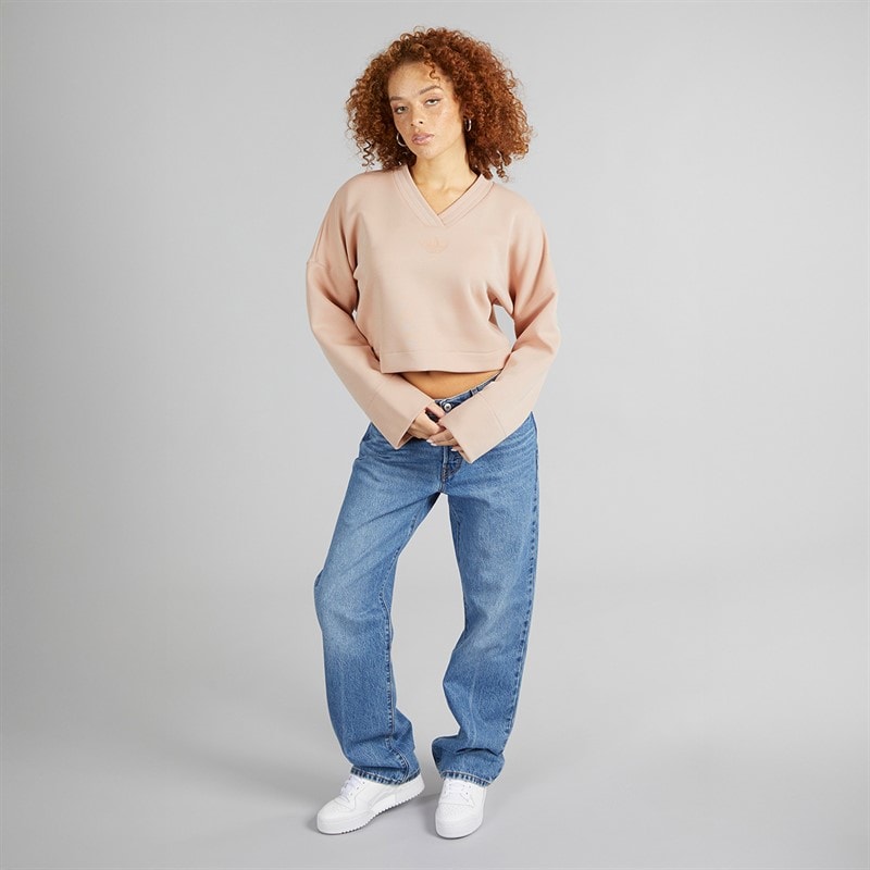 adidas Originals Womens Deep V-Neck Sweatshirt Ash Pearl - Image 4