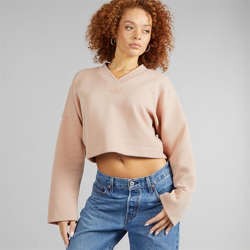 adidas Originals Womens Deep V-Neck Sweatshirt Ash Pearl - Image 5