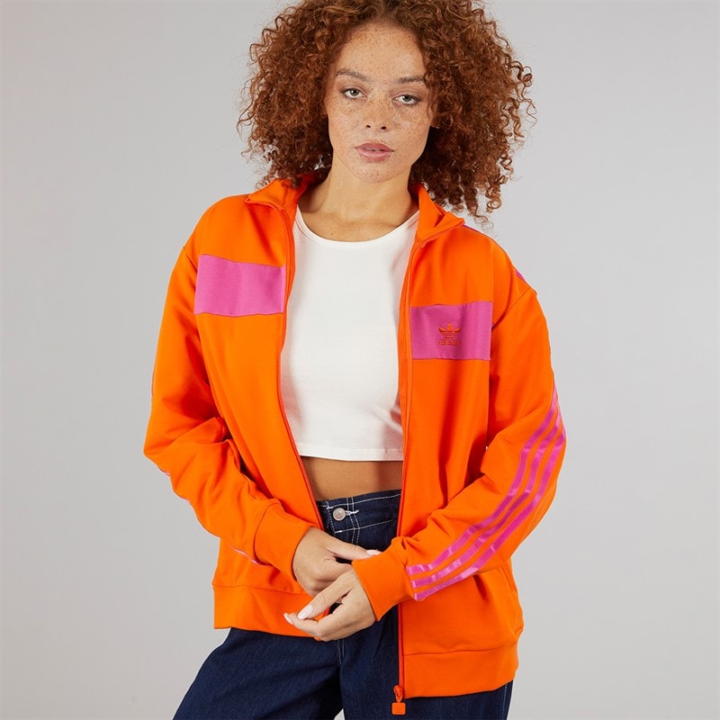 adidas Originals Womens Colorblock Track Top Orange/Semi Lucid Fuchsia - Image 1