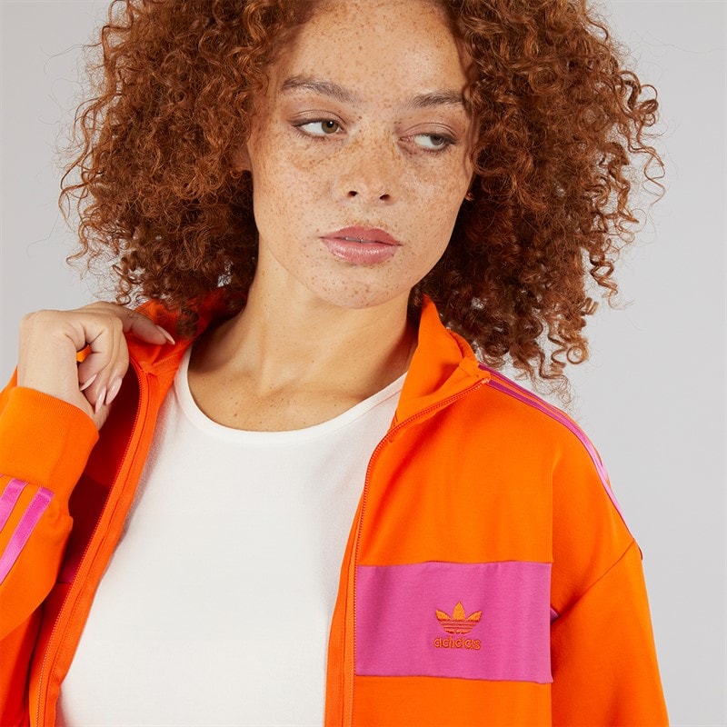 adidas Originals Womens Colorblock Track Top Orange/Semi Lucid Fuchsia - Image 3
