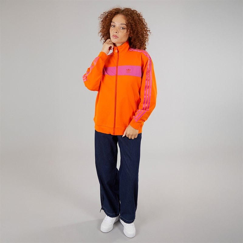 adidas Originals Womens Colorblock Track Top Orange/Semi Lucid Fuchsia - Image 4