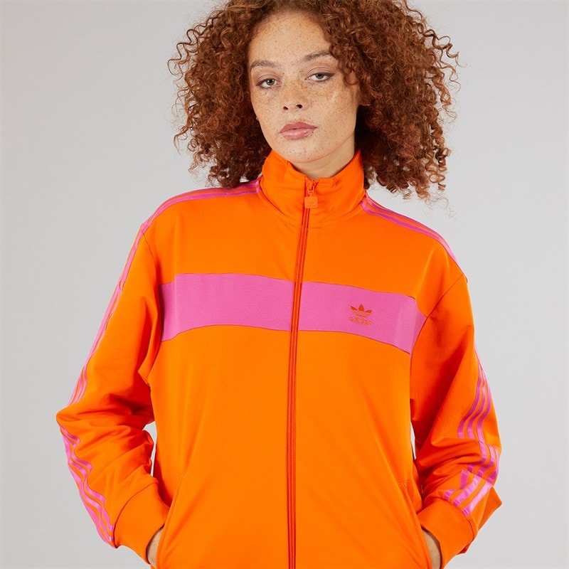 adidas Originals Womens Colorblock Track Top Orange/Semi Lucid Fuchsia - Image 5