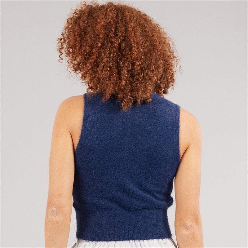 adidas Originals Womens 3-stripes Fluffy Knit Vest Night Indigo/White - Image 2