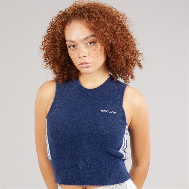 adidas Originals Womens 3-stripes Fluffy Knit Vest Night Indigo/White - Image 3