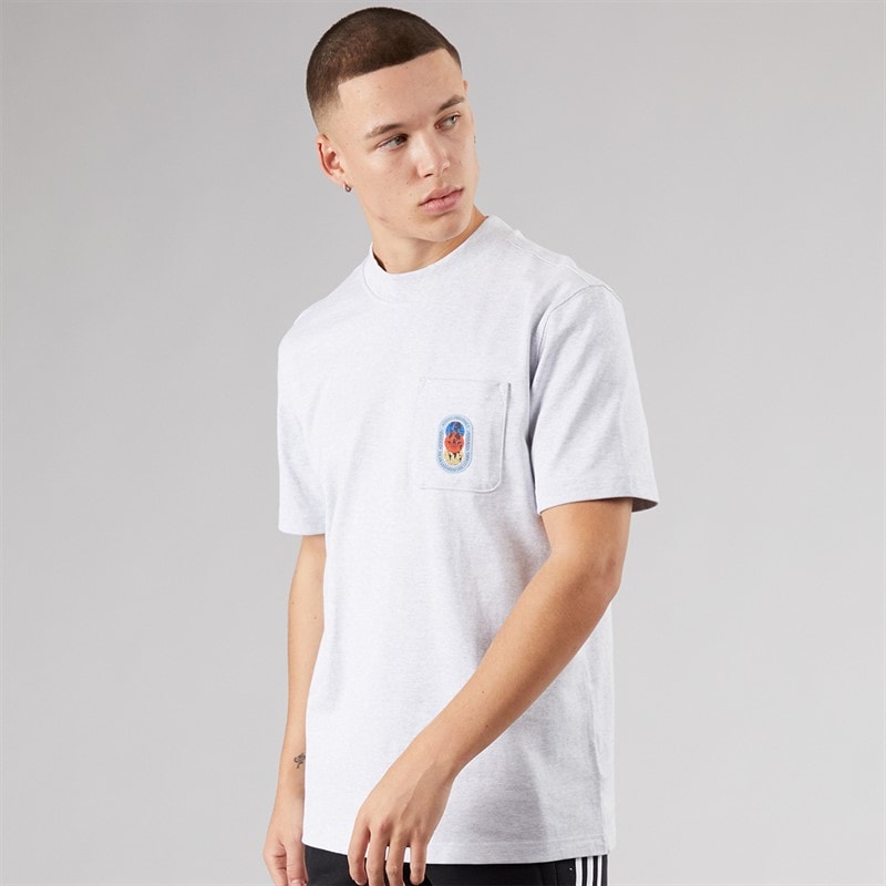 adidas Originals Mens Pocket Graphic T-Shirt Light Grey Heather - Image 3