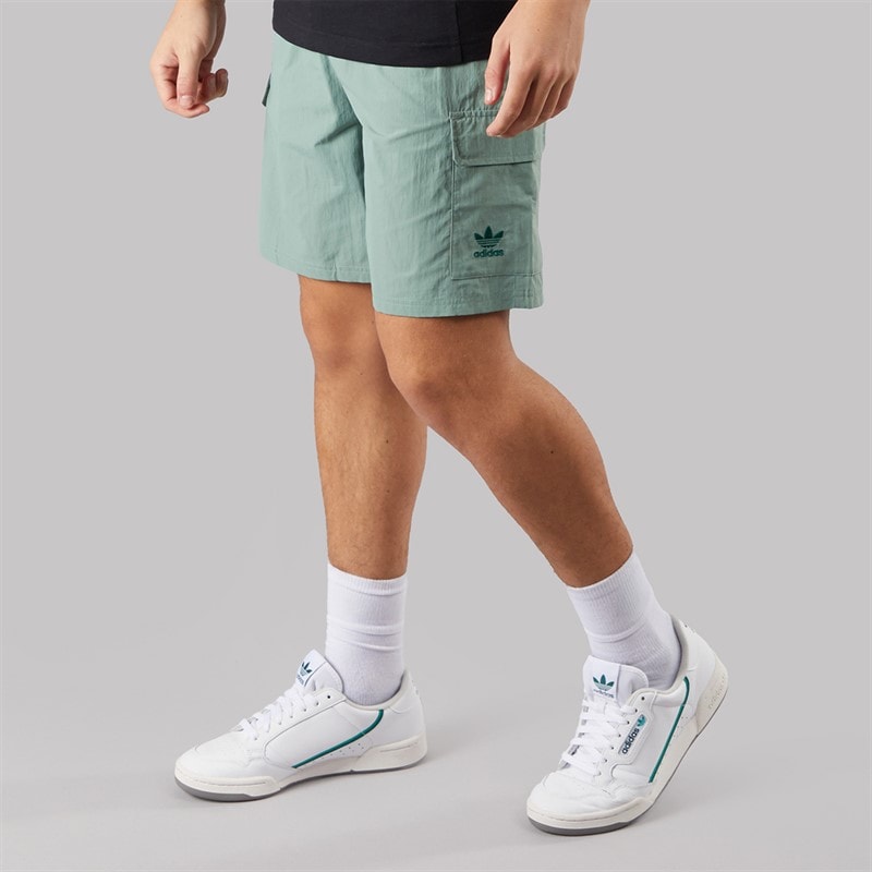 adidas Originals Mens Trefoil Essentials Woven Shorts Silver Green - Image 1
