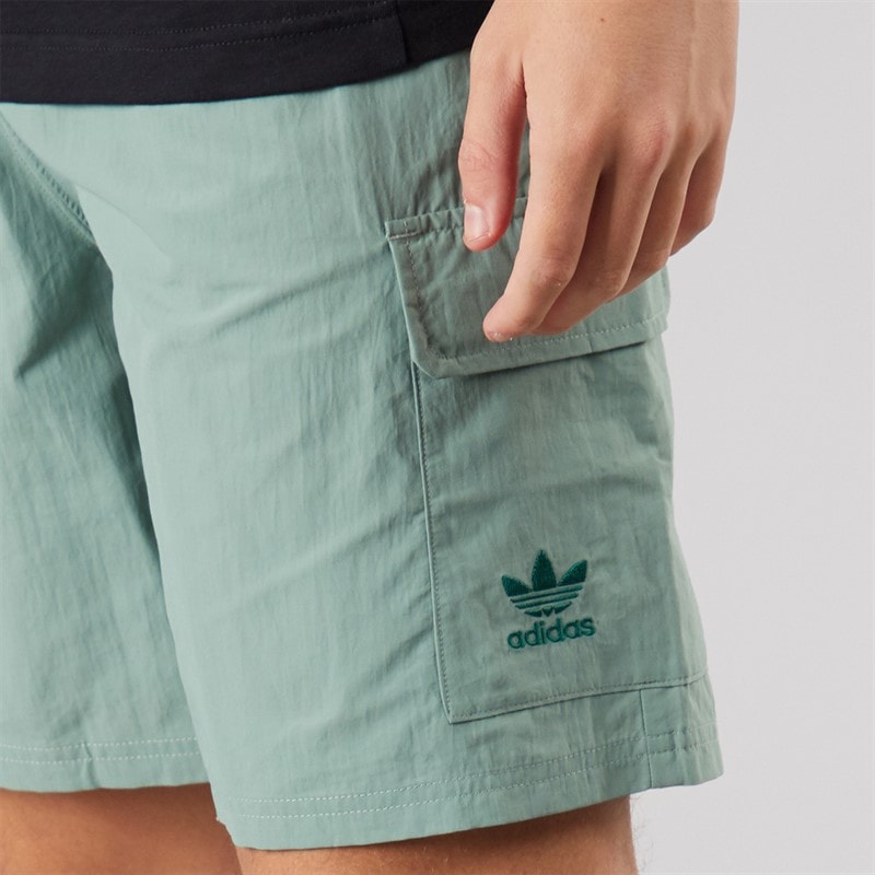 adidas Originals Mens Trefoil Essentials Woven Shorts Silver Green - Image 5
