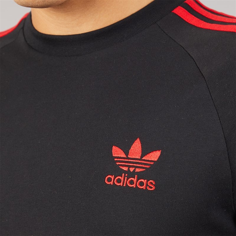 adidas Originals Mens 3-Stripes Adicolor Panel T-Shirt Black/Better Scarlet - Image 3