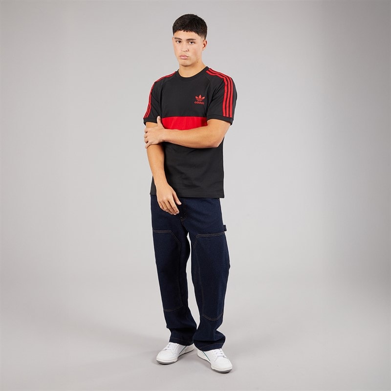 adidas Originals Mens 3-Stripes Adicolor Panel T-Shirt Black/Better Scarlet - Image 4